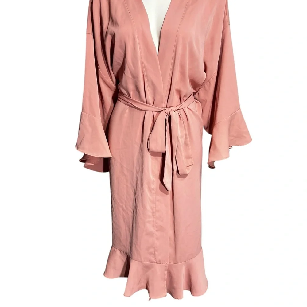 Birdy‎ Grey Kenny matte satin robe 1x/3x dusty rose pink Kimono wedding bridal